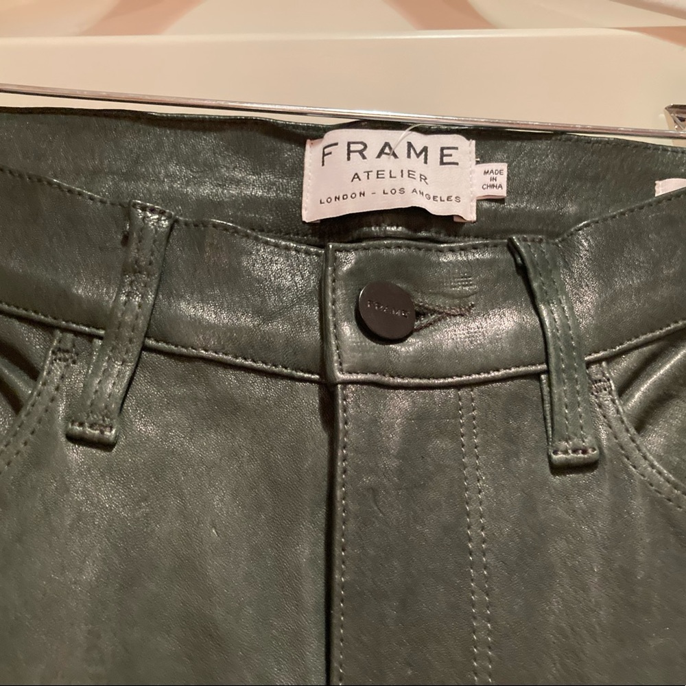 Lamb skin leather dark green jeans NWT